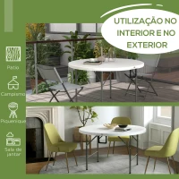 Outsunny Mesa de Jardim Redonda Mesa de Varanda Dobrável com Estrutura de Aço e Bancada de HDPE Ø122x73 cm Branco(m-7)