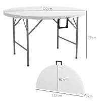 Outsunny Mesa de Jardim Redonda Mesa de Varanda Dobrável com Estrutura de Aço e Bancada de HDPE Ø122x73 cm Branco(m-3)