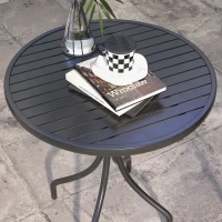 Outsunny 66cm Patio Table, Round Garden Table, Outdoor Side Table with Steel Frame and Slat Tabletop, Black(m-7)