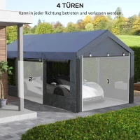 Outsunny Carport & Partytent, verstelbaar in hoogte, 4 ramen & deuren, metalen frame, 3 x 6m, Donkergrijs(m-6)