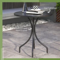 Outsunny 66cm Patio Table, Round Garden Table, Outdoor Side Table with Steel Frame and Slat Tabletop, Black(m-4)