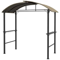 Outsunny Grillpaviljoen met 2 zijtafels, haken, stalen frame, 1,1 x 2,3m, Khaki(m-1)