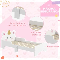 ZONEKIZ Cama para Crianças de 3-6 Anos 143x74x67 cm Cama Infantil de Madeira em Forma de Unicornio Branco(m-5)