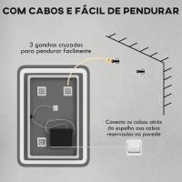 HOMCOM Espelho Casa de Banho com Luzes LED 70x50 cm Função Antiembaciamento 3 Temperaturas de Cor Ajustável e Função de Memória Prata(m-8)