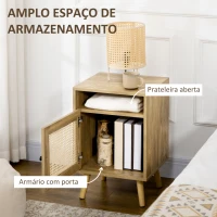 HOMCOM Conjunto de 2 Mesas de Cabeceira com Portas de Vime e Prateleira Aberta Mesa Auxiliar 39x35x60 cm Madeira(m-5)