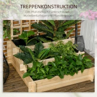Outsunny Houten verhoogde plantenbak met klimrek, 3 niveaus, natuurlijk houten frame, voering van vliesstof, 95 x 95 x 110 cm(m-5)