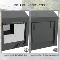 Outsunny Carport & Partytent, verstelbaar in hoogte, 4 ramen & deuren, metalen frame, 3 x 6m, Donkergrijs(m-7)