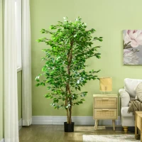 HOMCOM Planta Figueira Artificial com Tronco Realista 180 cm  Vaso e 1260 Folhas Decoração para Casa Verde(m-8)