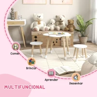 ZONEKIZ Conjunto de Mesa e 2 Cadeira para Crianças de 2-5 Anos Mesa com Forma de Flor Ø59x50 cm e Cadeiras Ø28x26 cm Branco(m-4)