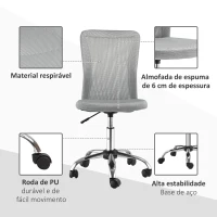 Vinsetto Cadeira de Escritório de Malha Giratória sem Apoio para os Braços com Altura Ajustável Carga 43x58x90-100 cm Cinza(m-4)