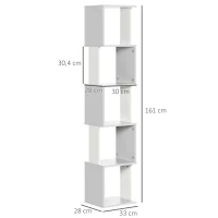 HOMCOM Estante de Livros em Forma de S Estante com 5 Prateleiras Abertas para Sala de Estar Escritório Anti-Tombo 33x28x161cm Branco e Cinza Claro(m-3)