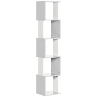 HOMCOM Estante de Livros em Forma de S Estante com 5 Prateleiras Abertas para Sala de Estar Escritório Anti-Tombo 33x28x161cm Branco e Cinza Claro(m-10)