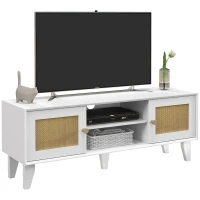 HOMCOM Móvel de TV para Televisores de até 55 Polegadas com 2 Portas de Vime e Prateleira Ajustável 20x35x46 cm Branco(m-11)
