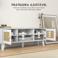 HOMCOM Móvel de TV para Televisores de até 55 Polegadas com 2 Portas de Vime e Prateleira Ajustável 20x35x46 cm Branco(m-5)