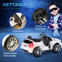 HOMCOM Macchina Elettrica per Bambini 3+ Anni con Telecomando e Fari LED, in PP e Metallo, 100x58x46 cm, Bianco(m-8)
