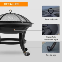 Outsunny Braseiro de Exterior de Aço com Tampa Protetora e Atiçador para Fogueiras na Varanda Campismo Ø55x50 cm Preto(m-6)