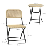 Outsunny Conjunto de Mesa e Cadeiras de Vime Conjunto de 3 Peças Móveis de Jardim Dobrável com 2 Cadeiras e 1 Mesa Redonda Madeira(m-3)