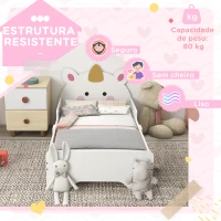 ZONEKIZ Cama para Crianças de 3-6 Anos 143x74x67 cm Cama Infantil de Madeira em Forma de Unicornio Branco(m-6)