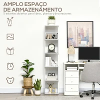 HOMCOM Estante de Livros em Forma de S Estante com 5 Prateleiras Abertas para Sala de Estar Escritório Anti-Tombo 33x28x161cm Branco e Cinza Claro(m-5)