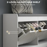 HOMCOM Shoe Storage with Seat, Upholstered Entryway Bench, Shoe Bench with 2 Flip Drawers and 2 Vents for 8 Pairs of Shoes(m-5)