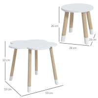 ZONEKIZ Conjunto de Mesa e 2 Cadeira para Crianças de 2-5 Anos Mesa com Forma de Flor Ø59x50 cm e Cadeiras Ø28x26 cm Branco(m-3)