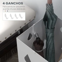 HOMCOM Suporte para Guarda-Chuvas com 4 Ganchos e Bandeja de Gotejamento Amovível Porta Guarda-Chuvas 15,5x15,5x41 cm Branco(m-6)