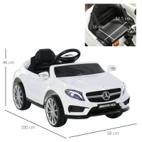 HOMCOM Mașină Electrică pentru Copii, Mercedes GLA Electric pentru Copii 3+ ani, cu Telecomandă, Faruri și Muzică, 100x58x46 cm, Alb(m-3)