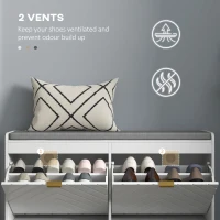 HOMCOM Shoe Storage with Seat, Upholstered Entryway Bench, Shoe Bench with 2 Flip Drawers and 2 Vents for 8 Pairs of Shoes(m-7)