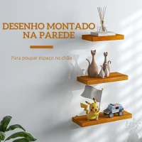 HOMCOM Prateleiras de Parede de Madeira 3 Peças Prateleiras de Parede Suspensas 50x18x3,6 cm 40x18x3,6 cm 30x18x3,6 Marrom(m-4)