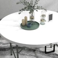 Outsunny Mesa de Jardim Redonda Mesa de Varanda Dobrável com Estrutura de Aço e Bancada de HDPE Ø122x73 cm Branco(m-9)