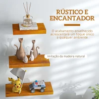 HOMCOM Prateleiras de Parede de Madeira 3 Peças Prateleiras de Parede Suspensas 50x18x3,6 cm 40x18x3,6 cm 30x18x3,6 Marrom(m-5)