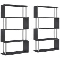 HOMCOM Lot de 2 bibliothèques étagère Design Contemporain en S 4 Niveaux 80L x 30l x 145H cm Coloris Noir(m-11)