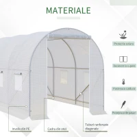 Outsunny sera gradine3,5 x 2 x 2 m, cadru mare din otel galvanizat, tunel din polietilene pentru gradina,  alb(m-5)