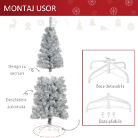 HOMCOM HOMCM Brad de Craciun Artificial Argintiu Inalt 150 cm cu Baza Detasabila(m-6)