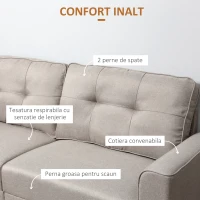 HOMCOM Canapea 2 Locuri cu Tapiterie din Material textil cu efect de In, Canapea Moderna Tapitata cu 6 Picioare din Lemn si Cotiere - Bej(m-4)