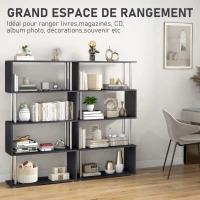 HOMCOM Lot de 2 bibliothèques étagère Design Contemporain en S 4 Niveaux 80L x 30l x 145H cm Coloris Noir(m-4)