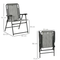 Outsunny Set of 6 Patio Folding Chair Set, Garden Portable Outdoor Chairs with Armrest and Breathable Mesh Fabric Seat and Backrest, for Camping, Beach, Deck, Lawn, Grey(m-3)