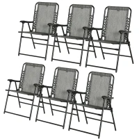 Outsunny Set of 6 Patio Folding Chair Set, Garden Portable Outdoor Chairs with Armrest and Breathable Mesh Fabric Seat and Backrest, for Camping, Beach, Deck, Lawn, Grey(m-1)