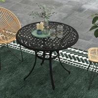 Outsunny Φ90cm Four-Seated Round Aluminium Garden Table, with Parasol Hole(m-10)