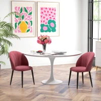 HOMCOM Set 2 Sedie da Pranzo in Velluto Imbottite con Gambe in Metallo, Rosso(m-2)