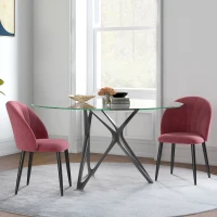 HOMCOM Set 2 Sedie da Pranzo in Velluto Imbottite con Gambe in Metallo, Rosso(m-8)