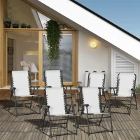 Outsunny Set of 6 Patio Folding Chair Set, Garden Portable Outdoor Chairs with Armrest and Breathable Mesh Fabric Seat and Backrest, for Camping, Beach, Deck, Lawn, Cream White(m-2)