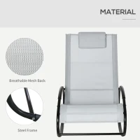 Outsunny Outdoor Rocking Chair Sun Lounger Recliner Rocker with Texteline Fabric Patio Garden Relaxer with Pillow Grey(m-6)