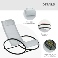 Outsunny Outdoor Rocking Chair Sun Lounger Recliner Rocker with Texteline Fabric Patio Garden Relaxer with Pillow Grey(m-5)
