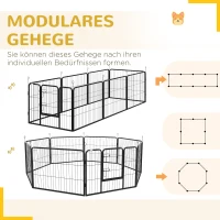 PawHut Hondenren Puppiespeelplaats Dierenomheining, inklapbaar, vergrendelbare deur, weerbestendig, 8 panelen, Zwart(m-4)