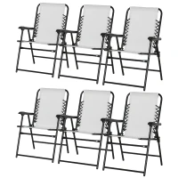 Outsunny Set of 6 Patio Folding Chair Set, Garden Portable Outdoor Chairs with Armrest and Breathable Mesh Fabric Seat and Backrest, for Camping, Beach, Deck, Lawn, Cream White(m-1)