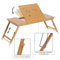 HOMCOM Tavolino da Letto per PC Pieghevole e Inclinabile con Cassetto, 72x35x22-30, Colore Legno(m-5)