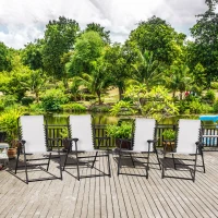 Outsunny  Pieces Patio Folding Chair Set, Outdoor Portable Loungers for Camping Pool Beach Deck, Lawn Chairs with Armrest Steel Frame, Cream White(m-2)