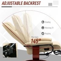 HOMCOM Faux Leather Armchair, with 145° Reclining Back and Footrest - Cream(m-4)