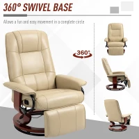 HOMCOM Faux Leather Armchair, with 145° Reclining Back and Footrest - Cream(m-5)